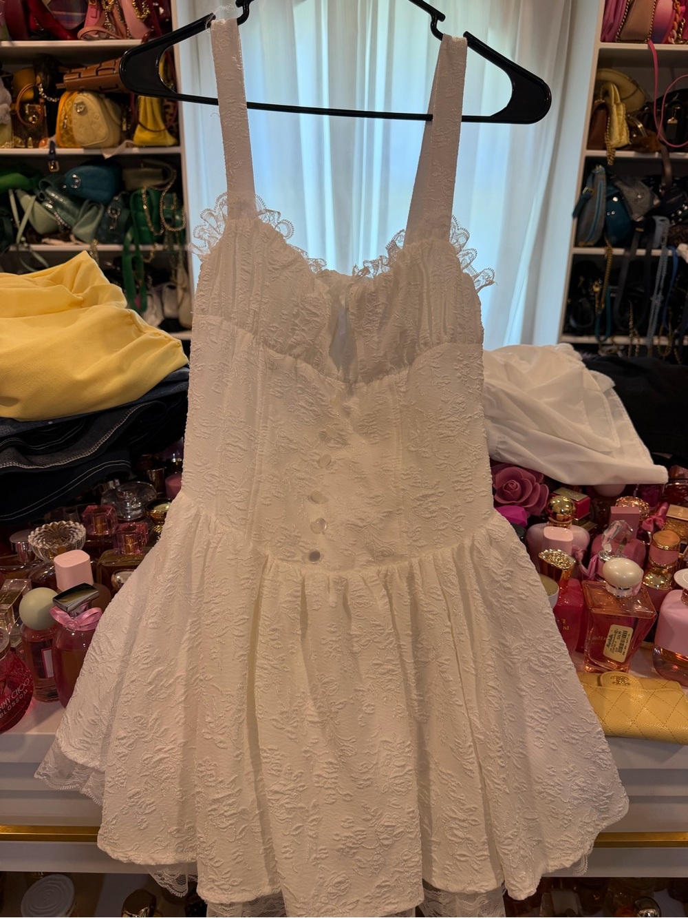 Current Mood White Textured Eyelet Midi Dress